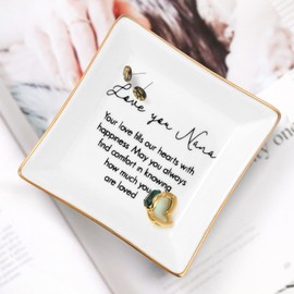 PUDDING CABIN Nana Gift – Trinket Dish with “Love You Nana, Your Love Fills Our Hearts” – Gift for Nana, Grandma – Birthday, Mother’s Day, Christmas, Thank You, Appreciation Gift – 4x4 Inch