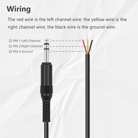 joonnair 2 x 2M TRS 3-Pin Stereo Jack Plug Replacement Cable, 3.5 mm Male to Bare Cable End, DIY Open End, with 1/8 Inch Plug for Repair of Audio Cables, Headphones