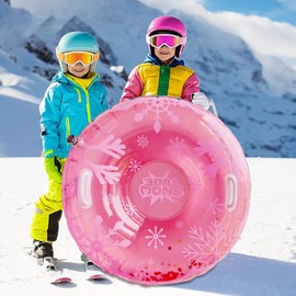 Snow Tube Sledge, Inflatable Sledge, Snow Sledge with Robust Handles, Snowflakes Heavy Duty Ski Sledge Snow Tube for Children Adults Winter Outdoor Sports Fun, 35.4 Inches