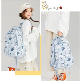 Mfikaryi 2Pcs Backpacks for Girls Bluey Cat Backpack Sets for School Middle School Girls Bookbag with Lunch Box-M