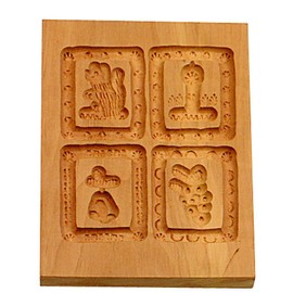 Städter 848078 Springerles- Model 4 Bilder Backform, Holz, braun, 12 x 10 x 3 cm,