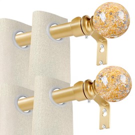 HAAYOT Gold Curtain Rods for Windows 48-84 Inches, 2 Pack Telescoping Drapery Rod Set, 1 Inch Diameter Rod with Gold Clear Ball Finial