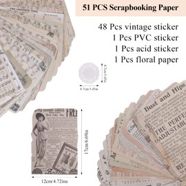 Pack of 51 Scrapbooking Paper, funvce Stickers, Vintage Various Patterns, Scrapbook Stickers, 12 x 17 cm Scrapbook Accessories for Scrapbook, Notebook, Calendar, Photo Album, Diary, DIY Decoration