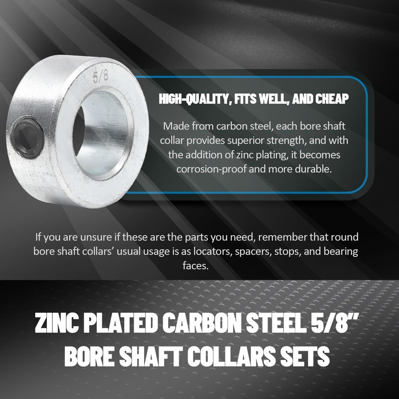 (4-Pack) Zinc Plated Carbon Steel 5/8” Bore Shaft Collars Sets