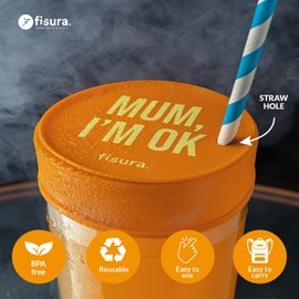 Fisura – Anti-Drug drink cover "Mum, I'm ok" 3-Pack. Original drink protector. Reusable drink cover. Spill-proof silicone glass protection. Contains: 3 Units
