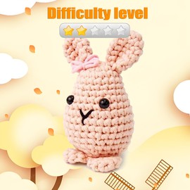 HEUOFST Crochet Kit for Beginners Animal Crochet Starter Kits with Step-by-Step Video Tutorials Complete Kit DIY Gift for Adults Girls Women Men (Pink Rabbit)