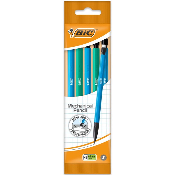 Bic Matic Mechanical Pencils with Eraser - HB 0.7mm Nib - Pack of 5