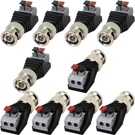 10Pcs BNC Male connectors BNC Video Baluns Adapter BNC Male Plug Way Screw Terminal Video Audio Spring Press Type Balun with Solderless Terminal for Coax Cat5 to BNC