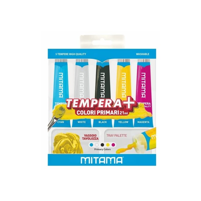 MITAMA - Tempere PRIMARY, 5 colori primari, Lavabile, 21 ml,