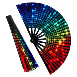 Grevosea Folding Hand Rave Fan for Women/Men, Large Bamboo and Nylon Cloth Handheld Fans, Chinease/Japanese Handheld Fans for Cooling Dance Decoration & Festival Events (Neon Light)