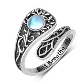 jiulegufa Just Breathe Ring 925 Sterling Silver Moonstone Just Breathe Rings for Women Inspirational Jewelry Gifts for Women, Sterling Silver, No Gemstone