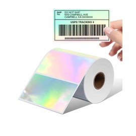 Memoking Thermal Labels, 4" * 2" Holographic Silver Self-Adhesive Sticker Label, Square Direct Thermal Label for Thanks Card, Logo, Name, Price, Address, QR Code, 500 Labels