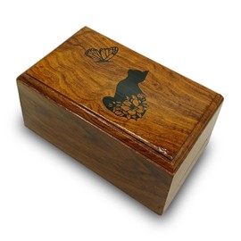AYZCORP Wooden Urn -Engraved paw with Angel Wing-Pet Urns for Dogs Ashes-Decorative Wooden Pet Urns for Ashes - Rosewood Cremation Urns for Dogs-Pet Urns for Cats-Wooden Box (Your Cat in Heaven)