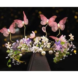 Catery Light Up Butterfly Headbands Pink Flower Girls Headpiece Fairy Garland Hair Accessories for Girls (Pink, One Size)