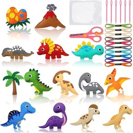 YNOYMO Filz Dinosaurier Bastelset Dinosaurier Filz Nähset Kinder DIY Nähset Kinder ab 6 Jahre Nähen mit Farbige Stickgarn Plastiknadeln Schere Füllwatte Nähzeug Geschenke für Children
