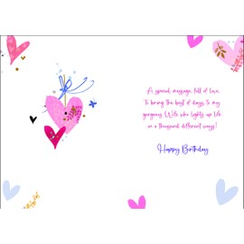 Jonny Javelin Wife Birthday Card - Happy Birthday Card with Floral Bouquet and Love Hearts Design with Embossed Foil Details - Birthday Card for Women