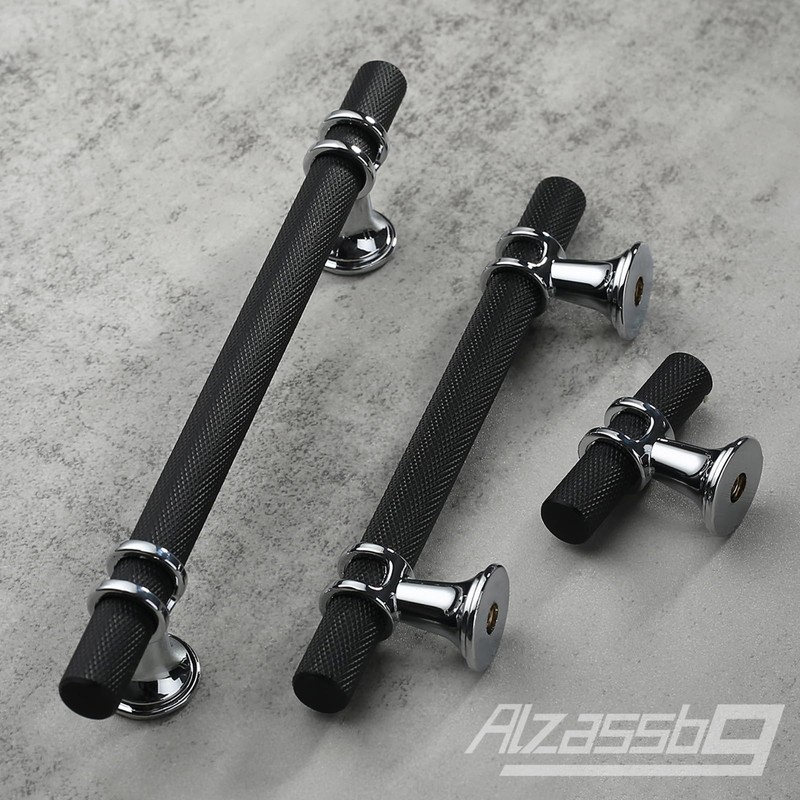 Alzassbg 6 Pack Matt Black and Silver Cabinet Handles, 3-3/4