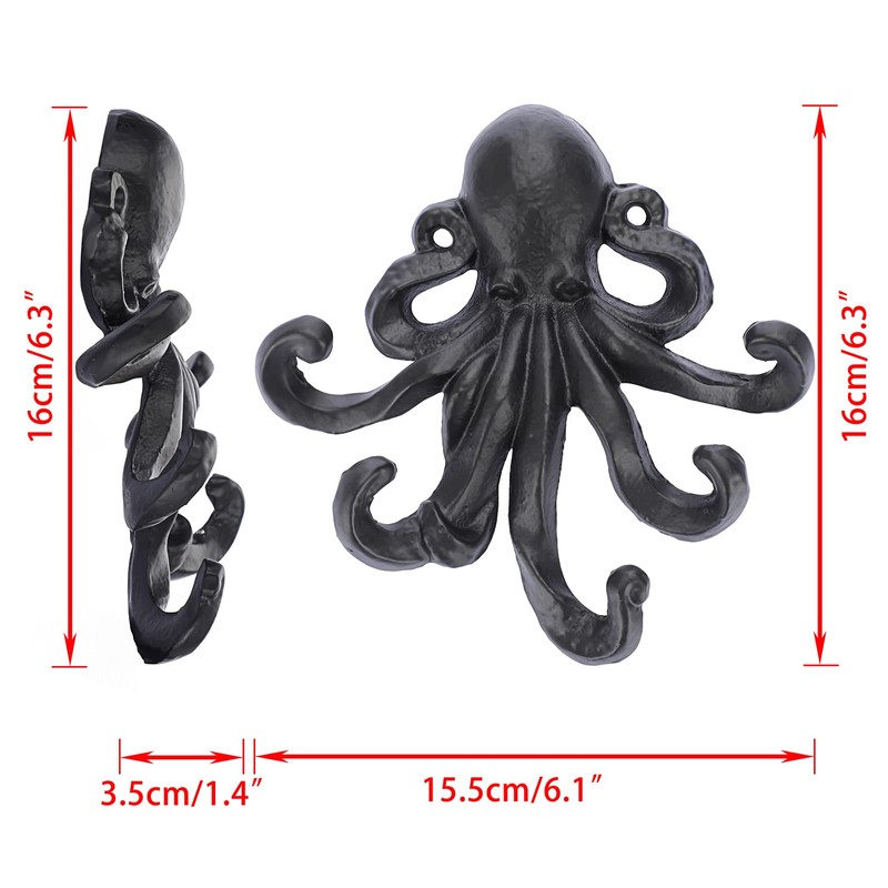 Sumnacon 6 Inch Cast Iron Octopus Coat Hook - Rustic