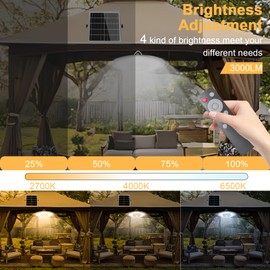 CREATESTAR Solar Pendant UFO Light 3000LM, Gazebo Indoor Outdoor Motion Sensor Dimmable Brightness Remote Control Waterproof for Patio Porch Garage Lights