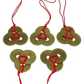 Chinese Lucky Coins, Feng Shui Coins, 5 Styles, Brass Lucky Coins, Traditional Coins with Red String for Wealth and Success