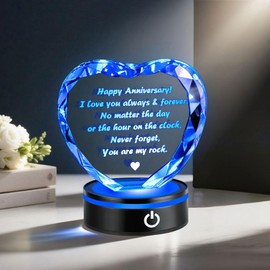 Gleecosy Crystal Wedding Anniversary Romantic Marriage Gifts for Couples Parents Heart Crystal Anniversary Keepsake with Colorful Led Base Unique Mr and Mrs Marriage Romantic Gifts for Couples