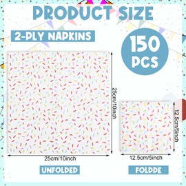 Crtiin 150 Pcs White Donut Sprinkles Napkins Party Supplies Napkins Cocktail Napkins 2 Ply Disposable Napkins for Baby Shower Birthday Ice Cream Party Supplies