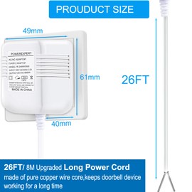 Doorbell Transformer, AC 24 Volt Transformer for Ring C Wire Adapter Thermostat Cord Compatible with Ring Doorbell, Wyze, Nest Ecobee, Honeywell, Eufy and Nest Hello Video Doorbells, White