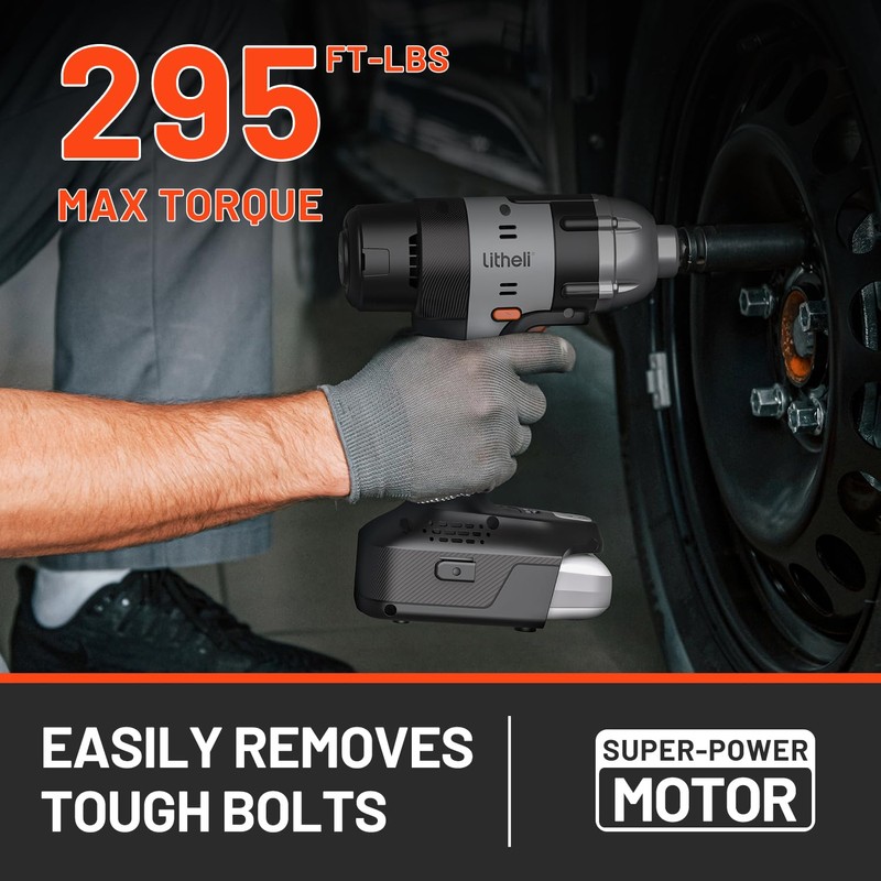Litheli Cordless Impact Wrench Kit, 1/2 Inch Hog Ring Impact