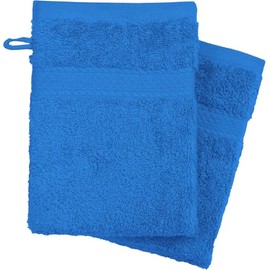 KB Tradax Face Cloth Wash Mitt Set Pack of 4, 100% Organic Cotton - 500GSM Thick With Hanging Loop, Size 16cm x 21cm, Flannel Glove Pack Soft & Absorbent (Blue)