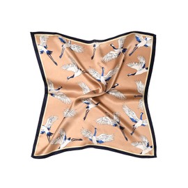 MayTree Silk scarf, colourful scarf for women, velour scarf made of 100% mulberry silk, square cranes, 53 x 53 cm, darkblue