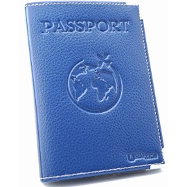 Ugozen Passport Wallet Passport Cover Protector Travel Document Bank Note Boarding Pass Credit Card Protector, blue, Casual
