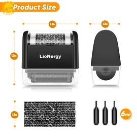 Identity Protection Rolling Stamp LioNergy 1.5 Inch Roller Identity Theft Prevention Security Stamp with 3 Refills - Black
