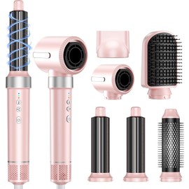 Secadora de Cabello 6 En 1 Profesional, 150,000 RPM Cepillo Secador de Cabello, Temperatura Ajustable Y Velocidades, Estilizador de Cabello con 6 Accesorios para Secado, Rizado, Alisado Y Voluminizar