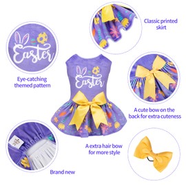 CuteBone Easter Dog Dress Velvet for Small Dogs Girl Flower Skirt Puppy Dresses Purple Dog Clothes CVA16L-D