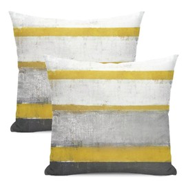 AEIOAE Yellow Grey Pillow Covers 18x18 Set of 2 Beige Abstract Art Painting Striped Decorative Throw Pillow Covers Cotton Square Modern Cushion Case for Home Couch Sofa Outdoor