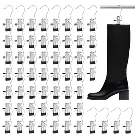 Axigundaone 80 Pcs Boot Hanger Clips for Closet, Laundry Hanging Hooks with Clips, Portable Single Clip Boot Hangers Bulk for Travel Socks Pants Hats Towels (Black)
