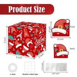 Surprise Christmas Money Box Gifts, Money Gift Boxes Set for Women Men Girls Boys Friends, Santa Hat Decorations Box for Christmas Party(35 Pcs Transparent Bags)