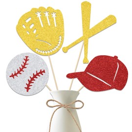 Baseball Centerpiece Sticks, Baseball Player Sports Theme Birthday Decorations,Baseball Theme Baby Shower and Anniversary Supplies Red Brown Gold 12 Pieces