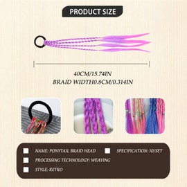 Coloured Hair Extensions, Pack of 10 Coloured Hair Extensions, Colourful Hair Strands, Children, Colourful Hair with Elastic Rope Band for Girls, Party, Birthday, Sports and Photo (Multi-Colour)