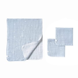 10mois 23151031 Cotton Tencel Triple Gauze Bathing Gauze Handkerchief Set, Powder Blue