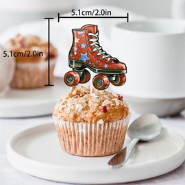 18pcs Colorful Glitter Roller Skates Dessert Cupcake Topper Pick for 80s 90s Retro Hip Hop Roller Skating Theme Decor Supplies Boys Girls Happy Birthday Party Decorations