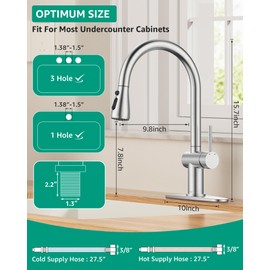 Mbillion Brushed Nickel Kitchen Faucet with Pull Down Sprayer 3 Mode,360° Swivel Stainless Steel 1 Handle Sink Faucet with Deck Plate 1 or 3 Hole for Farmhouse Commercial Camper Laundry Rv Bar Sink