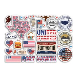 A5 Sticker Sheet Fort Worth Landmarks Vinyl Stickers - Texas America USA States Flag Travel Holiday Map City Scrapbook Aesthetic #80560