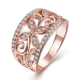 Rose Gold Plated Wide Hollow Flower Butterfly Ring Anniversary Cocktail Statement Rings for Women Girls CR098 (Rose Gold, size L1/2)