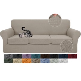 JIVINER 4 Pieces Couch Covers for 3 Cushion Couch Stretch Sofa Slipcover with 3 Seat Cushion Covers Thick Fitted Couch Cover for Pet Dogs Furniture Protector (Sofa, Khaki)