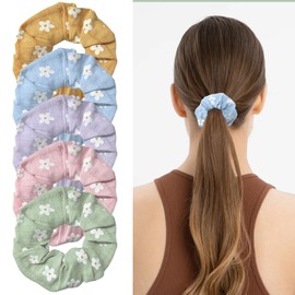 5Pcs Scrunchies, Elastic Scrunchies for Women Girls Soft Ponytail Holder Large Hair Bands Hair Ties No Damage Hair Accessories (Colorful Flowers)