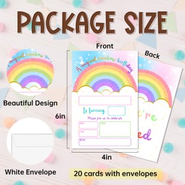 RYSMH Rainbow Birthday Invitations, Colorful Rainbow Invites Cards For Boys Girls, Birthday Party Celebration Favors Supplies, 20pcs Party Fill In Invitation Cards With Envelopes -30