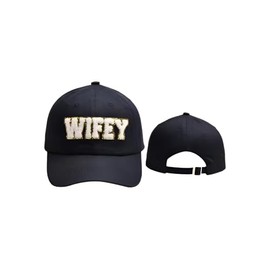 Wife Baseball Cap, Glitter Text Design, Adjustable Strap 3 Colors Available White Black Beige Wifey Chenille Baseball Cap (US, Alpha, Medium, Large, Black)