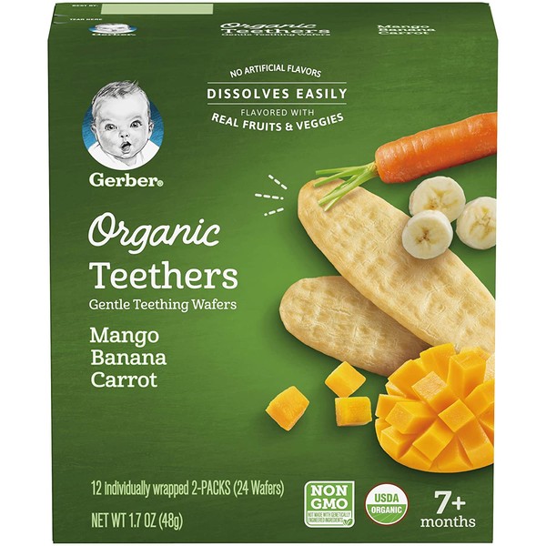 Gerber Organic Teethers, Mango Banana Carrot, 1.7 oz, 12 count Box