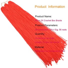 Long Micro 3X Pre-Looped Synthetic Zizi Braids 10 Packs/Lot 28 Inch 50g/Pack Color Thin Small Box Braid Crochet Hair Twist Fiber Hair Micro Zizi box Braiding Hair Extension(Red)